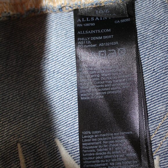 All Saints Philly Denim Embroidered Mini Skirt size 6 - Picture 8 of 9
